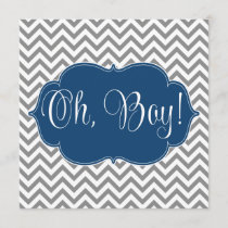 Modern Chevron Navy Blue Gray Boy Baby Shower Invitation