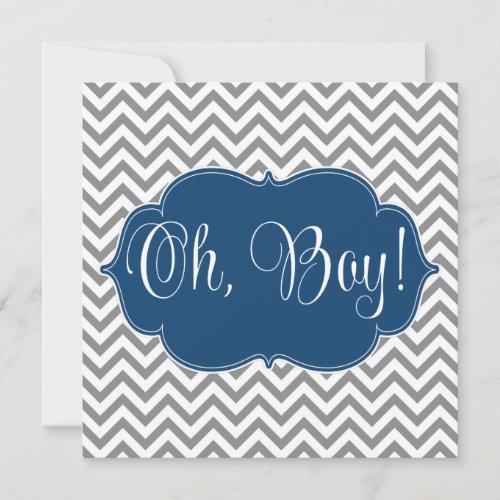 Modern Chevron Navy Blue Gray Boy Baby Shower Personalized Invite
