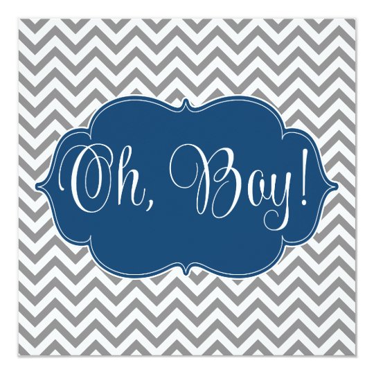 Modern Chevron Navy Blue Gray Boy Baby Shower Invitation ...