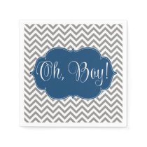Modern Chevron Navy Blue Gray Boy Baby Shower Paper Napkins