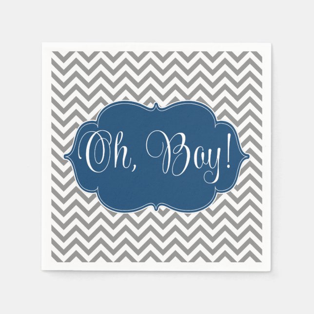 Modern Chevron Navy Blue Gray Boy Baby Shower Paper Napkins (Front)