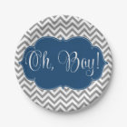 Modern Chevron Navy Blue Gray Boy Baby Shower