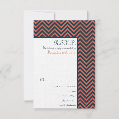Modern Chevron Neon Coral/Navy Wedding RSVP Card