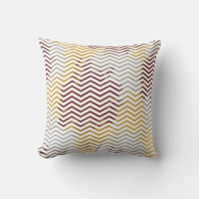 Modern Chevron Pattern Abstract Red Gold Splotches Throw Pillow (Front)