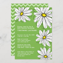 Modern Chevron pattern and daisy Baby Girl Shower Invitation