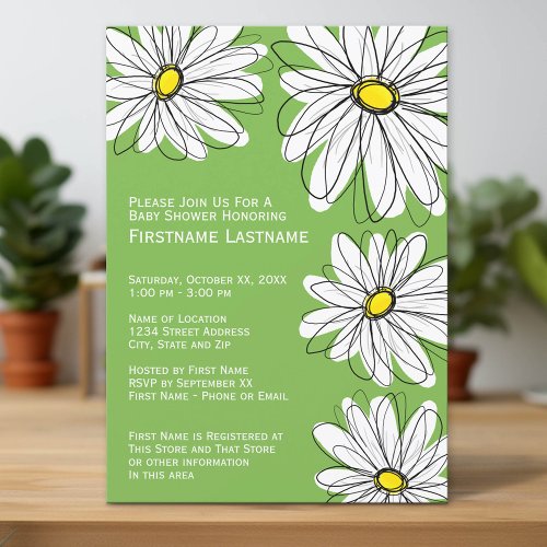 Modern Chevron pattern and daisy Baby Girl Shower Card