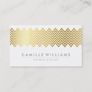 MODERN CHEVRON pattern cool gold foil white gray Business Card