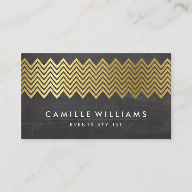 MODERN CHEVRON pattern gold foil chalkboard gray Business Card (Front)