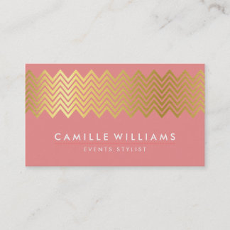 MODERN CHEVRON pattern gold foil trendy coral Business Card