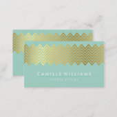 MODERN CHEVRON pattern gold foil trendy mint green Business Card (Front/Back)
