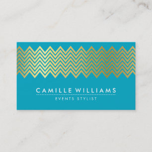 MODERN CHEVRON pattern gold foil turquoise blue Business Card