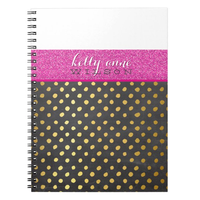 MODERN CHEVRON PATTERN gold glitter pink gray Notebook (Front)