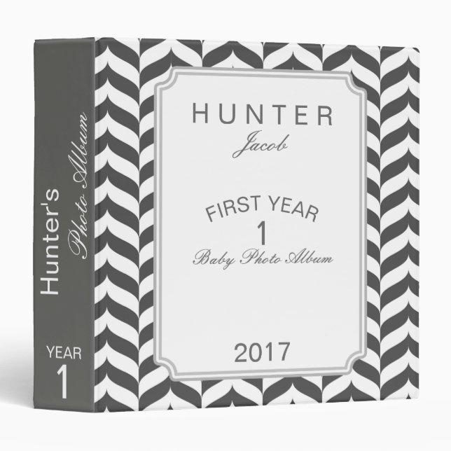 Modern Chevron Pattern Grey Baby Photo Album Binder (Front/Spine)