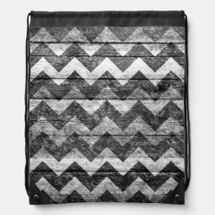 Modern Chevron Pattern Old Wood Drawstring Bag