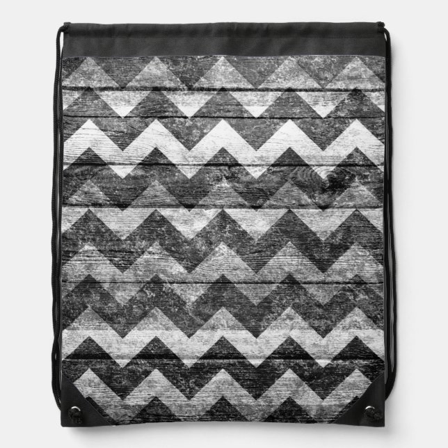 Modern Chevron Pattern Old Wood Drawstring Bag (Front)