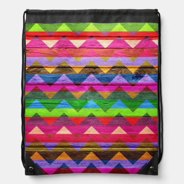 Modern Chevron Pattern on Wood #3 Drawstring Bag (Front)