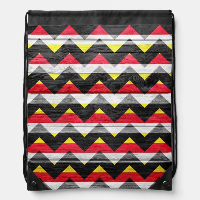 Modern Chevron Pattern on Wood #4 Drawstring Bag (Front)