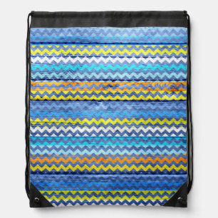 Modern Chevron Pattern on Wood Drawstring Bag