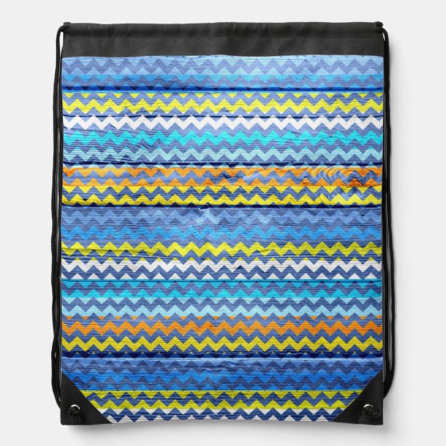 Modern Chevron Pattern on Wood Drawstring Bag (Front)