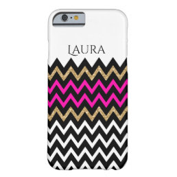 Modern Chevron Pattern Pink Black White &amp; Gold Barely There iPhone 6 Case