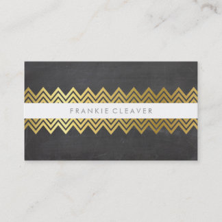MODERN CHEVRON PATTERN trendy cool gold chalkboard Business Card