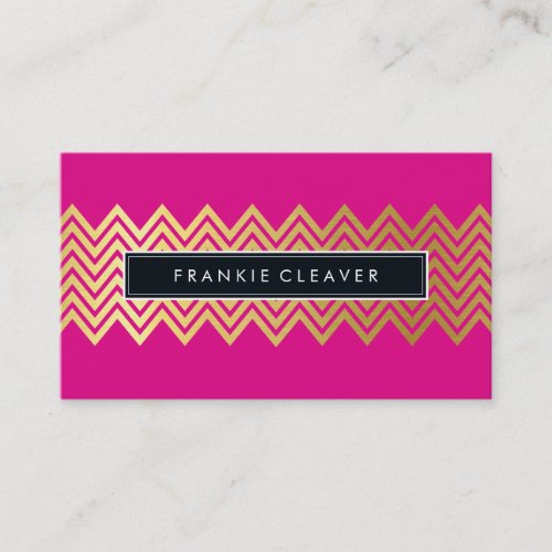 MODERN CHEVRON PATTERN trendy gold bright pink Business Card