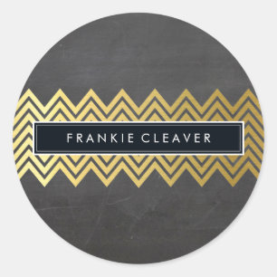 MODERN CHEVRON PATTERN trendy gold chalkboard Classic Round Sticker