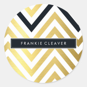 MODERN CHEVRON PATTERN trendy gold foil black Classic Round Sticker