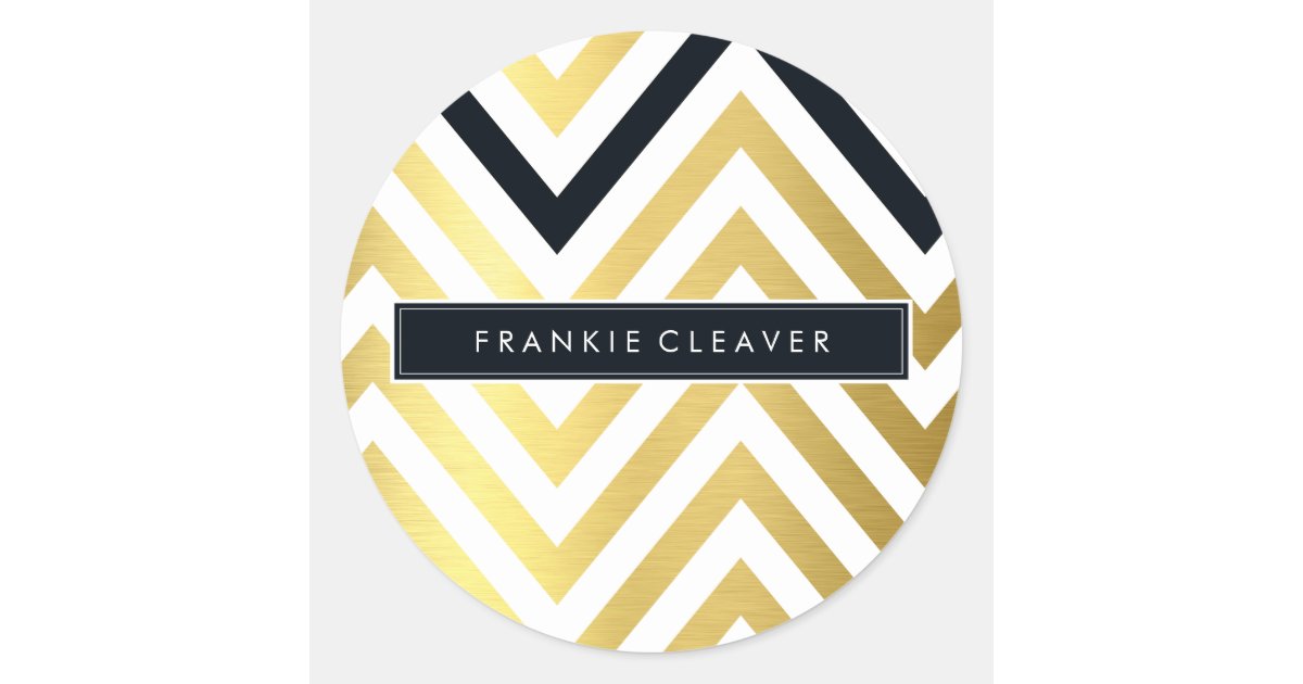 Chevron Pattern Stickers MODERN CHEVRON PATTERN trendy gold foil black Classic Round Sticker ...