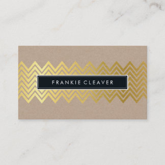 MODERN CHEVRON PATTERN trendy gold simple kraft Business Card