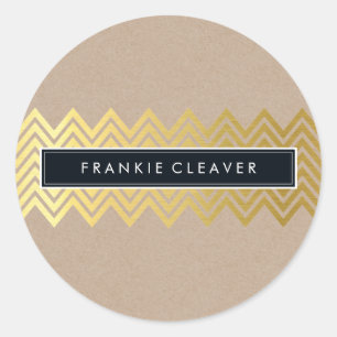 MODERN CHEVRON PATTERN trendy gold simple kraft Classic Round Sticker