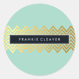 MODERN CHEVRON PATTERN trendy gold simple mint Classic Round Sticker