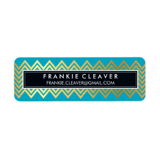 MODERN CHEVRON PATTERN trendy simple gold aqua Label