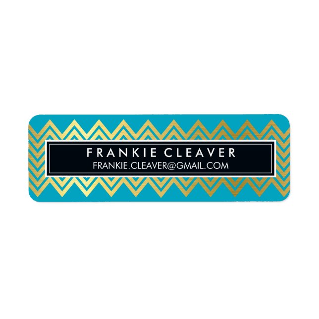 MODERN CHEVRON PATTERN trendy simple gold aqua Label (Front)