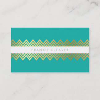 MODERN CHEVRON PATTERN trendy simple gold jade Business Card