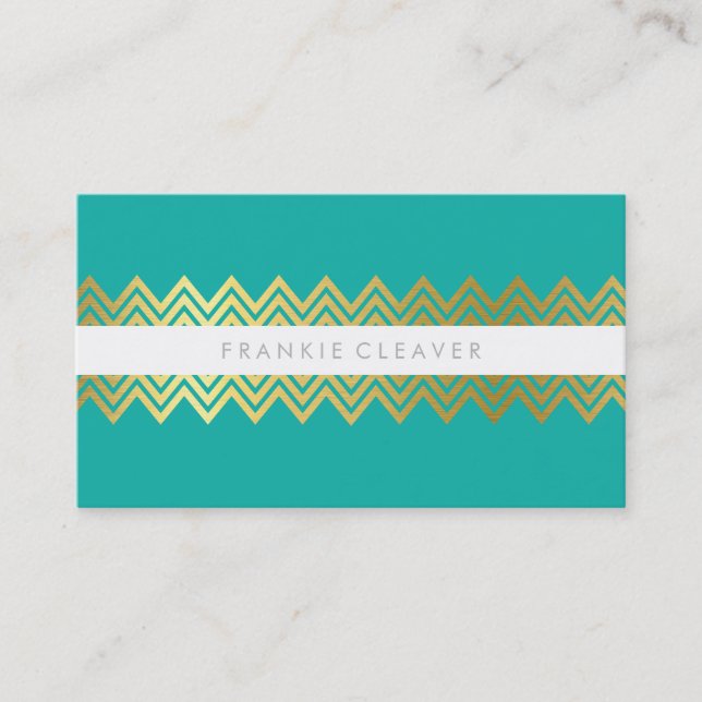 MODERN CHEVRON PATTERN trendy simple gold jade Business Card (Front)