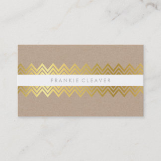 MODERN CHEVRON PATTERN trendy simple gold kraft Business Card