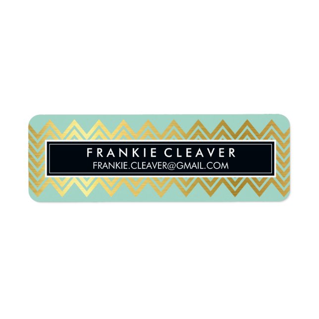 MODERN CHEVRON PATTERN trendy simple gold mint Label (Front)
