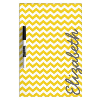 Modern Chevron Pattern With Name - Yellow Dry Erase Board by MyGiftShop at Zazzle