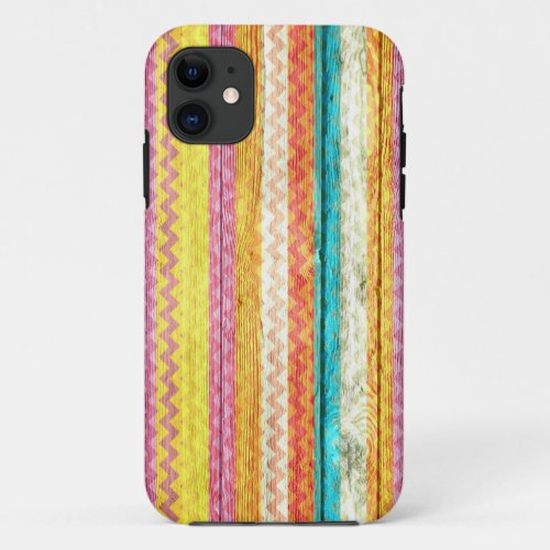 Modern Chevron Pattern Wooden iPhone 11 Case