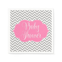 Modern Chevron Pink Gray Baby Shower Paper Napkins