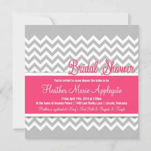 Modern Chevron Pink Gray Bridal Shower Invitation