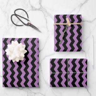 Modern Chevron Purple and Black Stripes Pattern Wrapping Paper Sheets