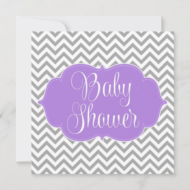Modern Chevron Purple Gray Girl Baby Shower Invitation (Front)