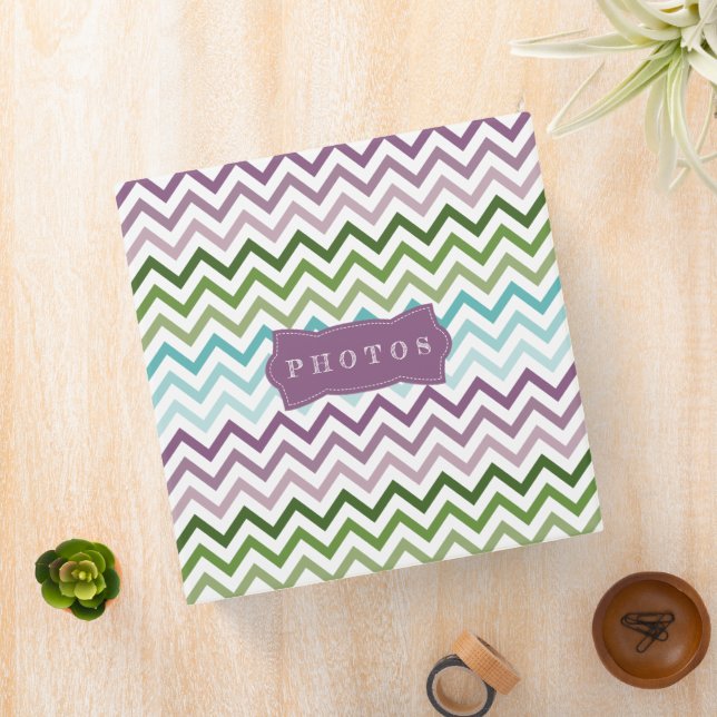 Modern Chevron Purple Green Stripe Photo Album 3 Ring Binder (In Situ)