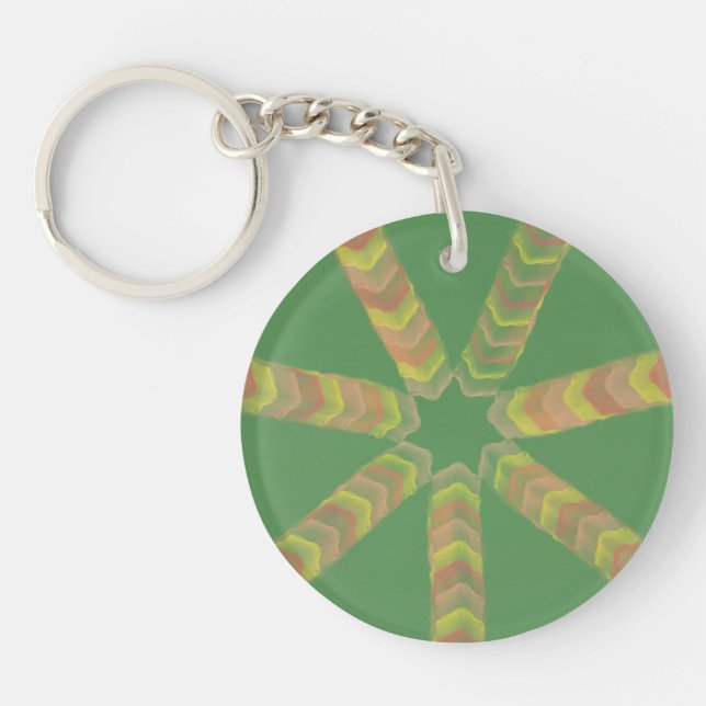 Modern Chevron Star Keychain On Green Background (Front)