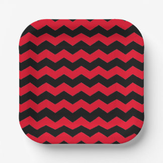Modern Chevron Stripes Black and Red Pattern  Paper Plates