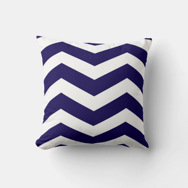 Modern Chevron Stripes in Cobalt Blue and White Throw Pillow (Front)