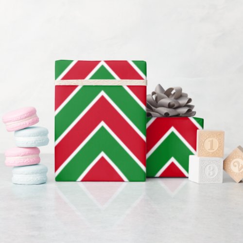 Modern Chevron Stripes Red Green Xmas Wrapping Paper