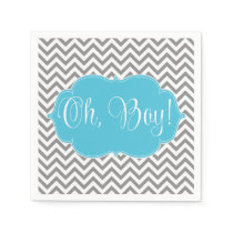 Modern Chevron Teal Blue Gray Boy Baby Shower Napkins